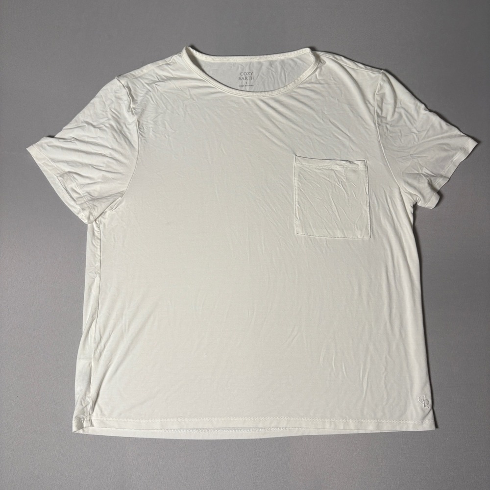 Cozy Earth White Bamboo Viscose Stretch Pocket Tee Shirt Women Small CEW0013